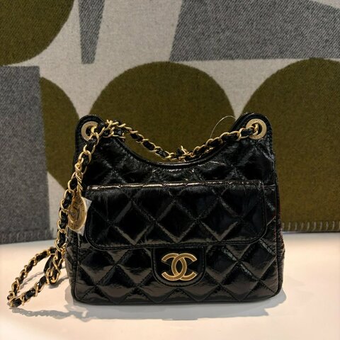 CHANEL 小牛皮HOBO BAG小天貓 黑色