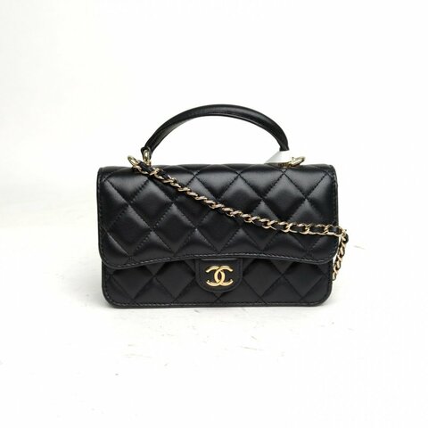 CHANEL CF手提WOC17黑色羊皮鐳射標金扣肩背包