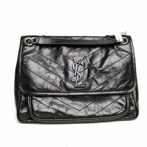 SAINT LAURENT Niki中號28黑色牛皮黑扣肩背包