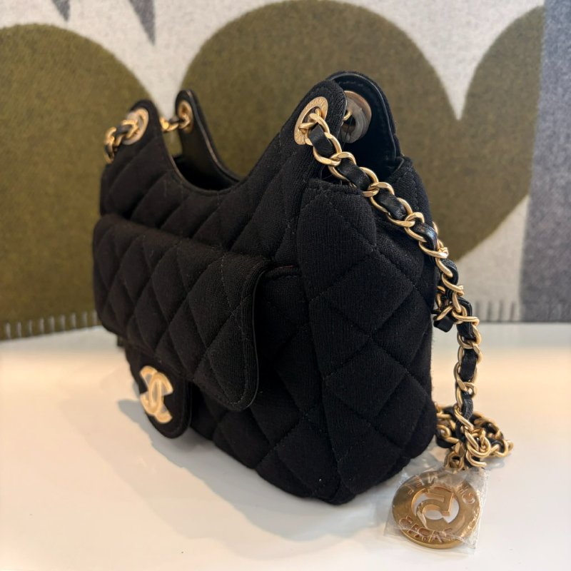 CHANEL MINI HOBO包 黑金布面 /晶片-2