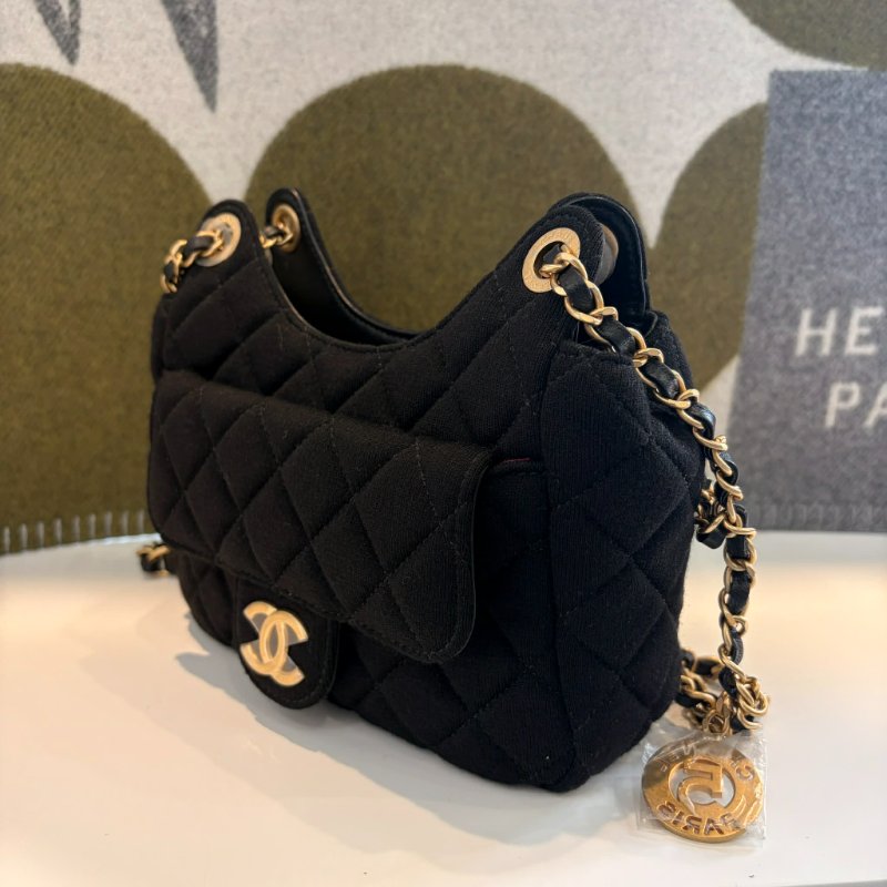 CHANEL MINI HOBO包 黑金布面 /晶片-3