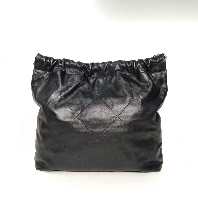 CHANEL 22BagTote托特包中號黑色牛皮晶片開白扣肩背包-2