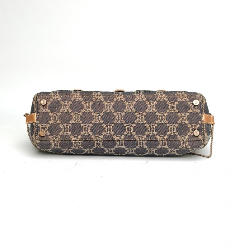 CELINE 棕色帆布中古金絲線凱旋門手提包肩背包-4