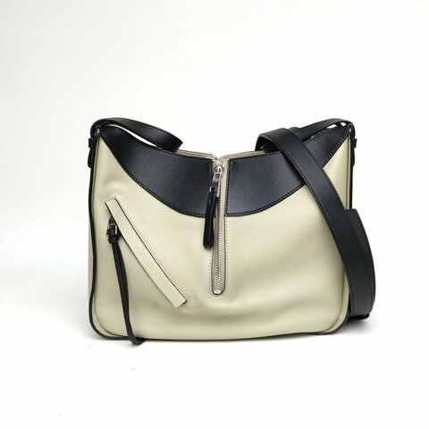 LOEWE Hammock吊床包小號拼色牛皮銀扣肩背包