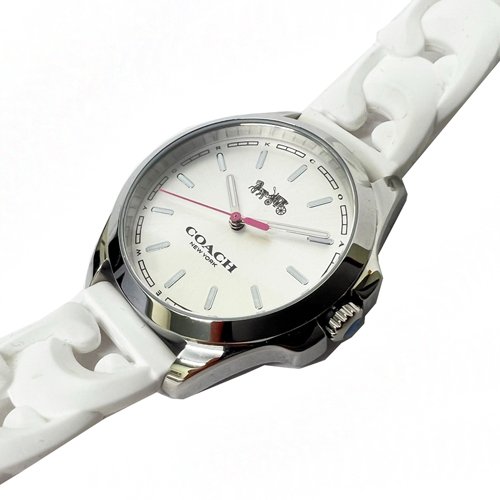 【COACH】錶面C LOGO編織果凍錶帶女用手錶(米白)-3