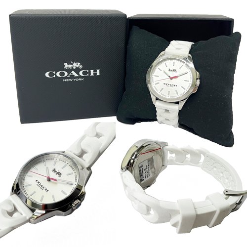 【COACH】錶面C LOGO編織果凍錶帶女用手錶(米白)-4