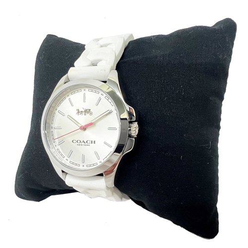 【COACH】錶面C LOGO編織果凍錶帶女用手錶(米白)-9