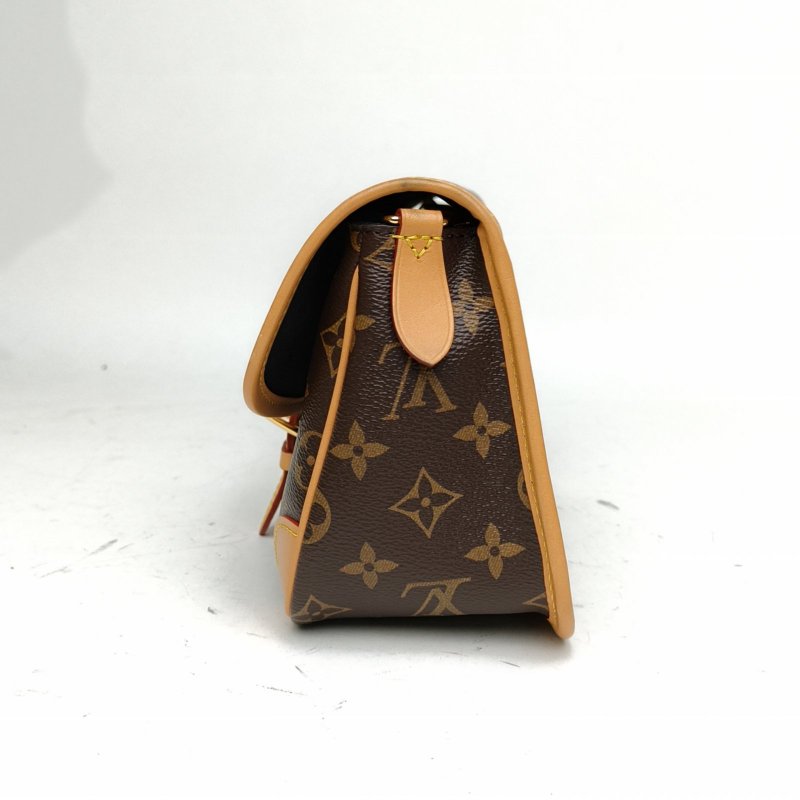 LOUIS VUITTON Diane法棍包24可拆卸黑紫寬肩帶老花PVC晶片肩背包-1