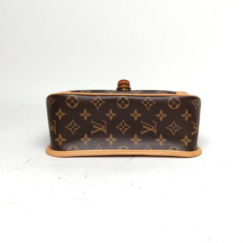 LOUIS VUITTON Diane法棍包24可拆卸黑紫寬肩帶老花PVC晶片肩背包-4