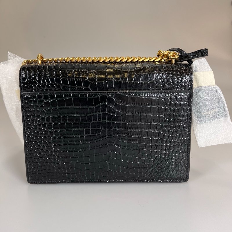 YSL 442906 黑金鱷魚壓紋SUNSET側肩包-1