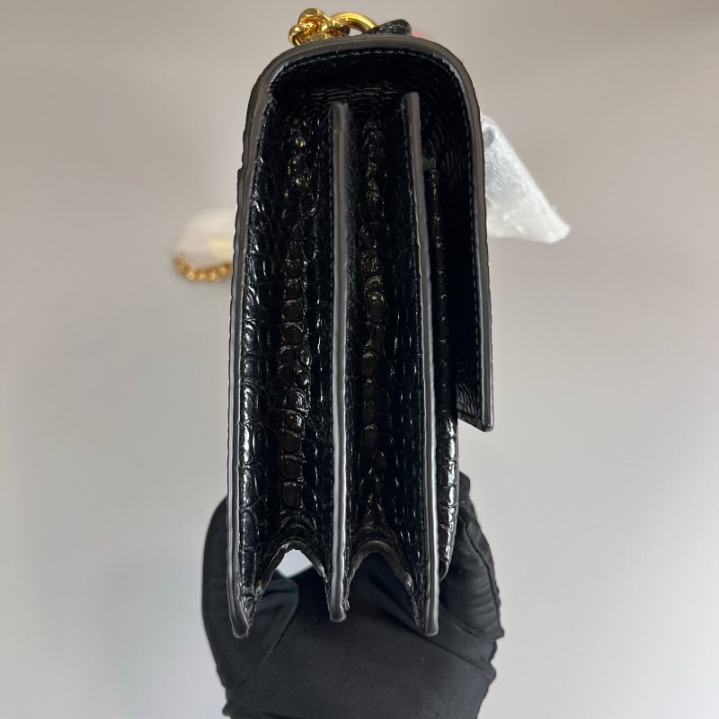 YSL 442906 黑金鱷魚壓紋SUNSET側肩包-2