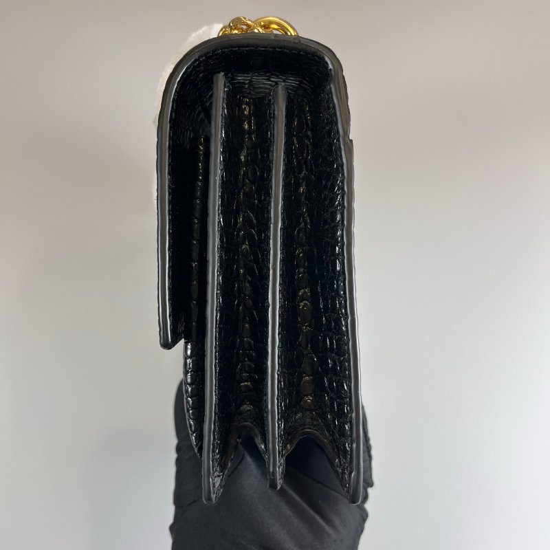 YSL 442906 黑金鱷魚壓紋SUNSET側肩包-3