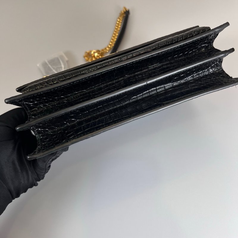 YSL 442906 黑金鱷魚壓紋SUNSET側肩包-4