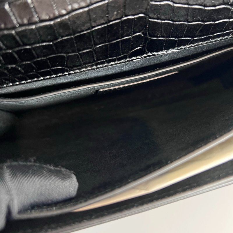 YSL 442906 黑金鱷魚壓紋SUNSET側肩包-6