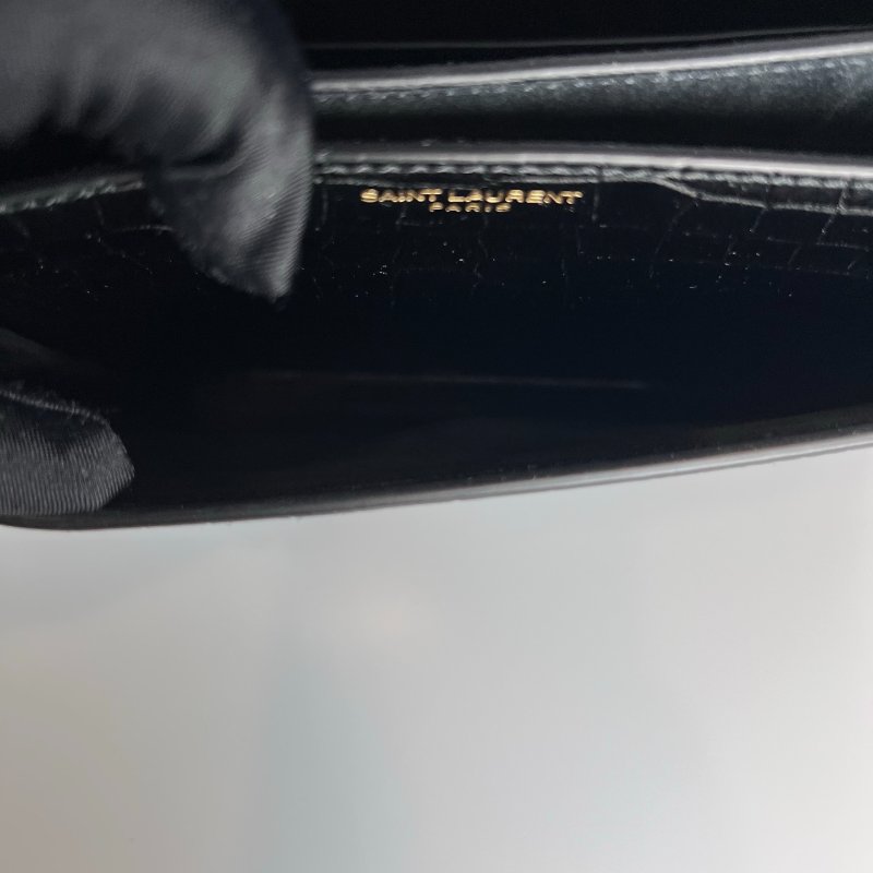 YSL 442906 黑金鱷魚壓紋SUNSET側肩包-7