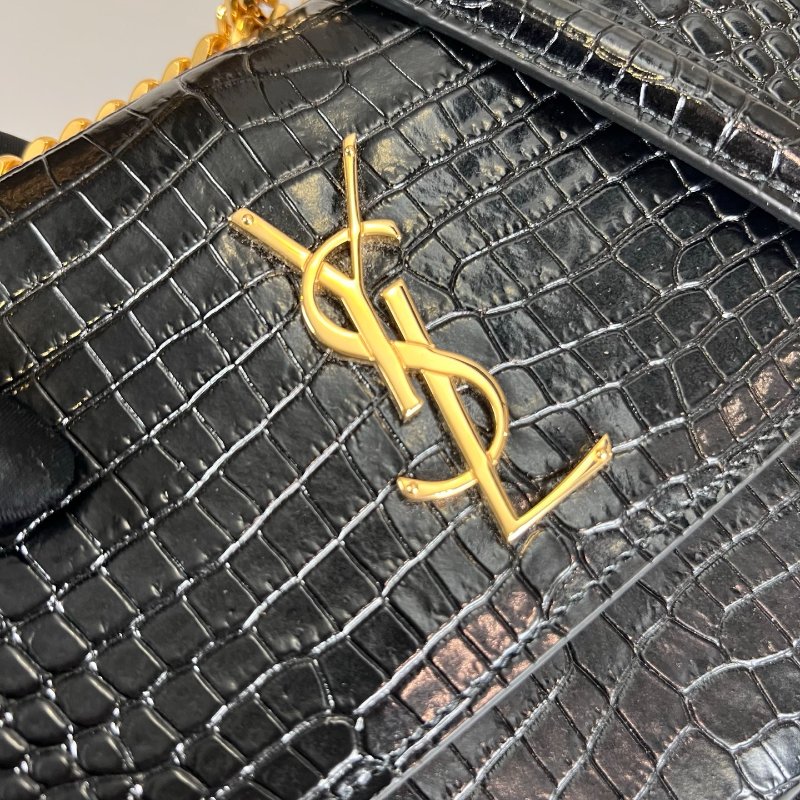 YSL 442906 黑金鱷魚壓紋SUNSET側肩包-9