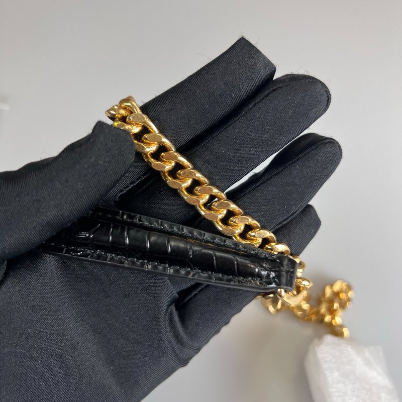 YSL 442906 黑金鱷魚壓紋SUNSET側肩包-10