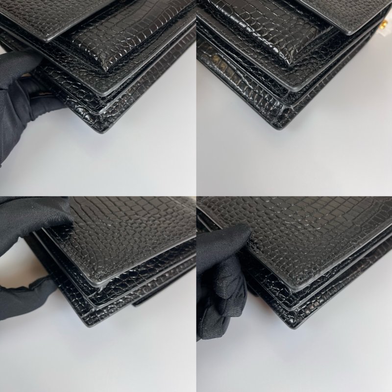 YSL 442906 黑金鱷魚壓紋SUNSET側肩包-11