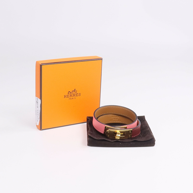 HERMES Swift皮革Kelly Double Tour手鏈Rouge H/Rose Confetti-12