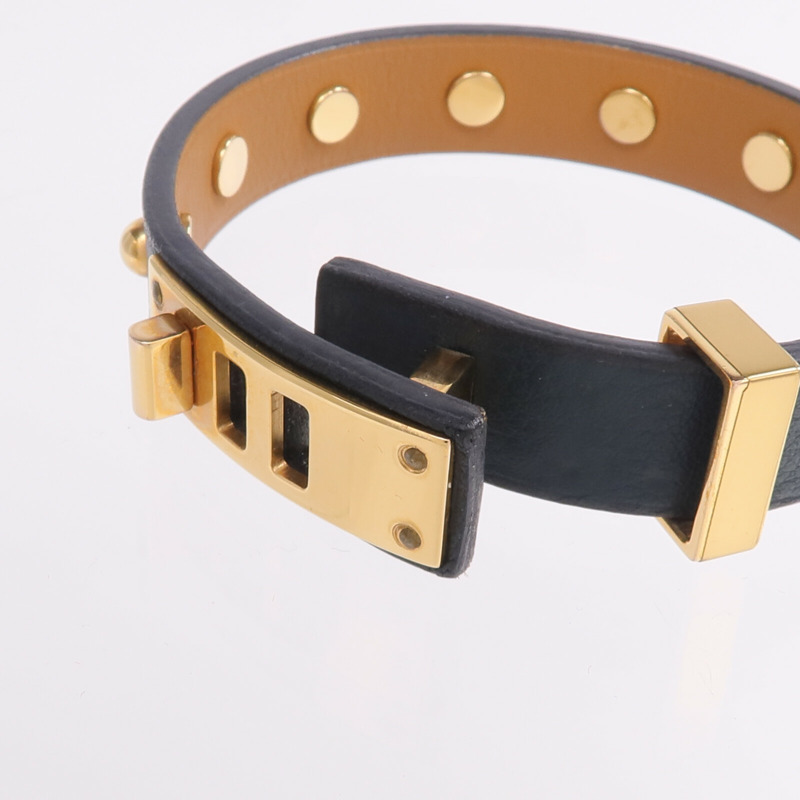 HERMES Swift皮革Mini Dog Clous Ronds Bracelet手鏈Vert Cypress-5