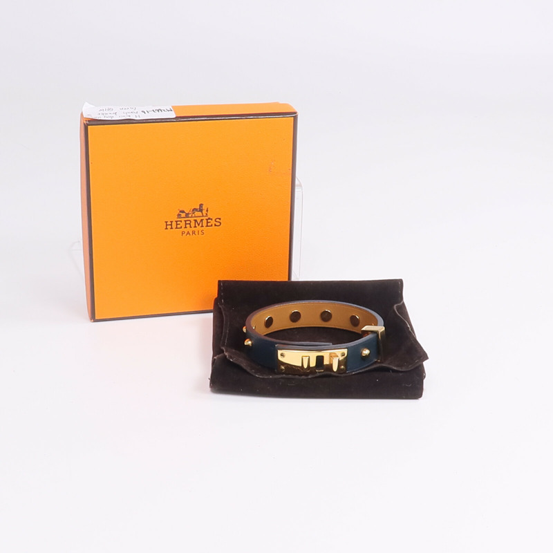 HERMES Swift皮革Mini Dog Clous Ronds Bracelet手鏈Vert Cypress-11