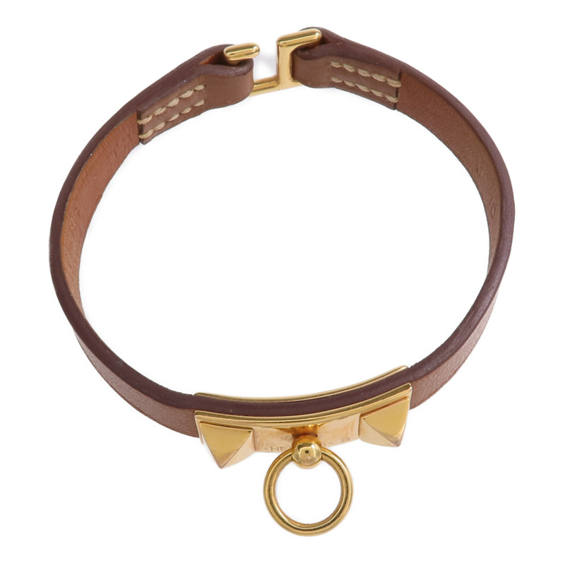 HERMES Swift皮革Mini Rivale Bracelet手帶Gold-3
