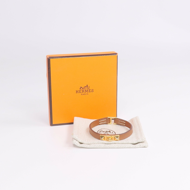 HERMES Swift皮革Mini Rivale Bracelet手帶Gold-11