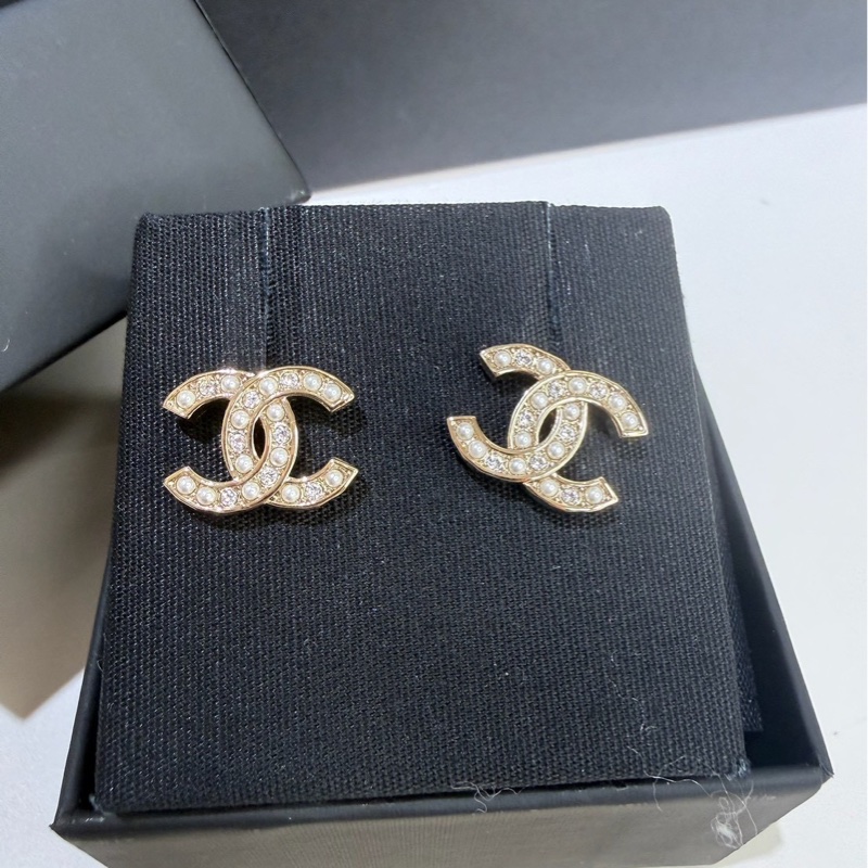 CHANEL|珍珠水鑽耳釘-0