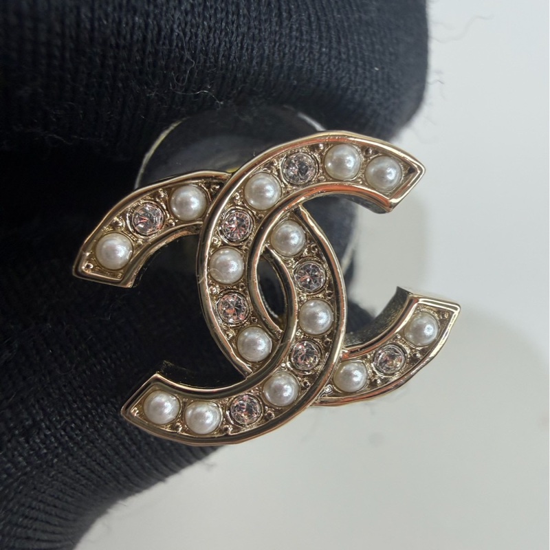 CHANEL|珍珠水鑽耳釘-2