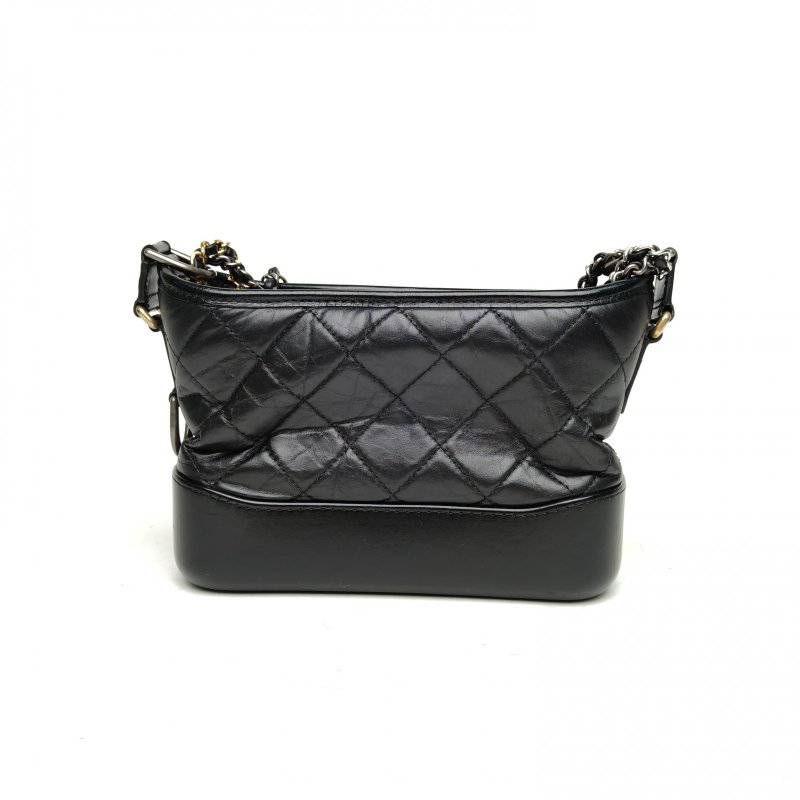 CHANEL GABRIELLE流浪小號黑色牛皮29開金銀扣寬LOGO手提肩背包-2