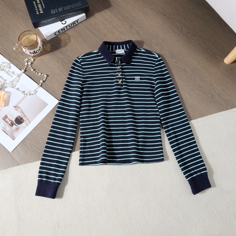 Celine藏青條紋Polo衫