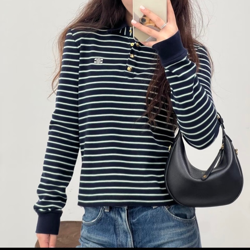 Celine藏青條紋Polo衫-1