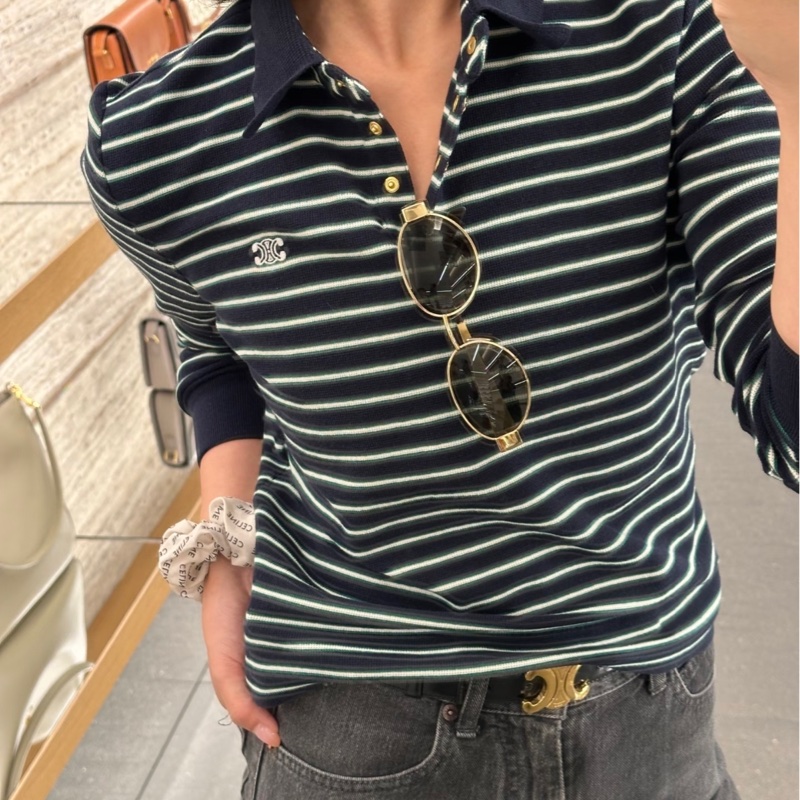 Celine藏青條紋Polo衫-2