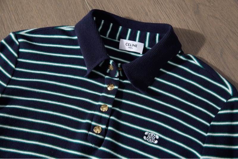 Celine藏青條紋Polo衫-3
