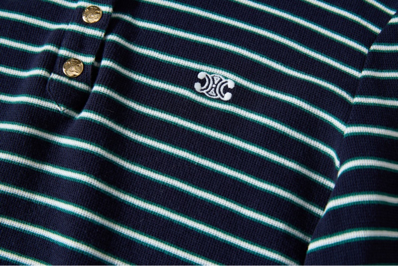 Celine藏青條紋Polo衫-4