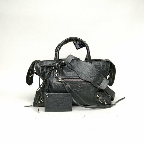 BALENCIAGA CLASSICCITY機車包小號30深灰羊皮銀扣肩背包