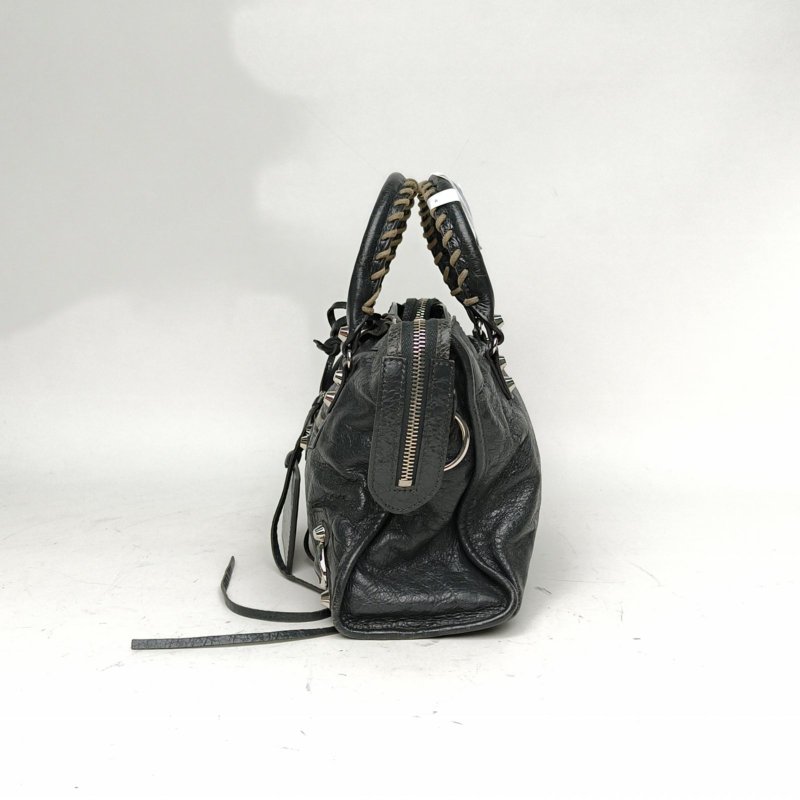 BALENCIAGA CLASSICCITY機車包小號30深灰羊皮銀扣肩背包-1