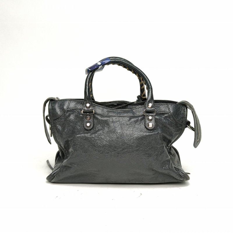 BALENCIAGA CLASSICCITY機車包小號30深灰羊皮銀扣肩背包-2