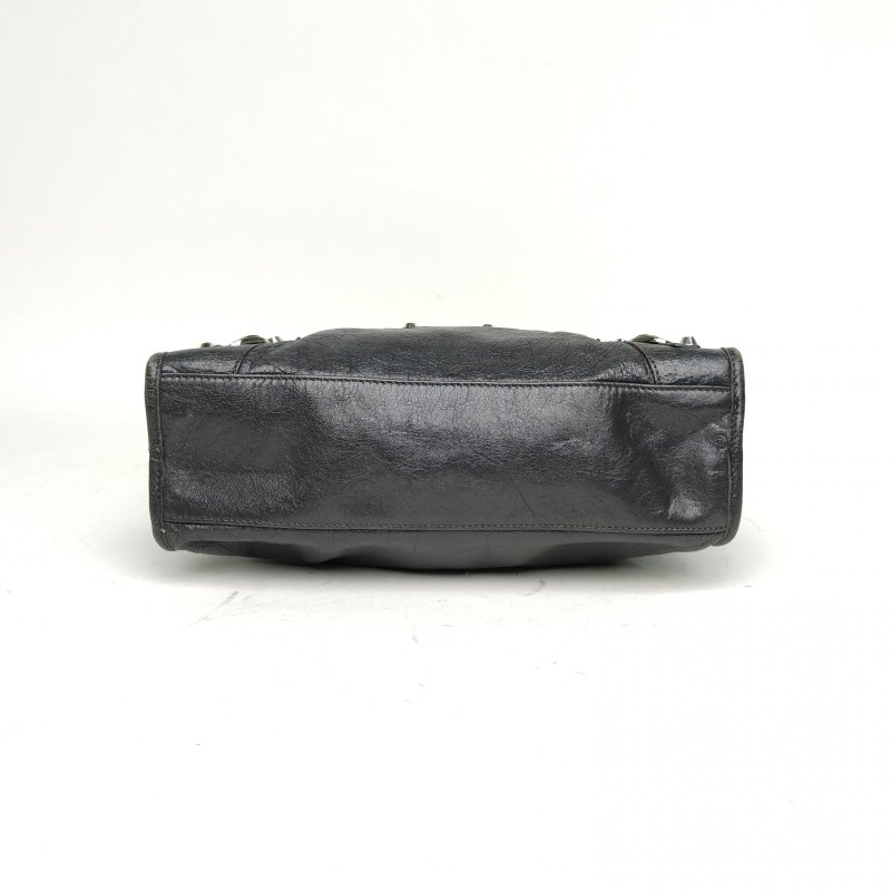 BALENCIAGA CLASSICCITY機車包小號30深灰羊皮銀扣肩背包-4