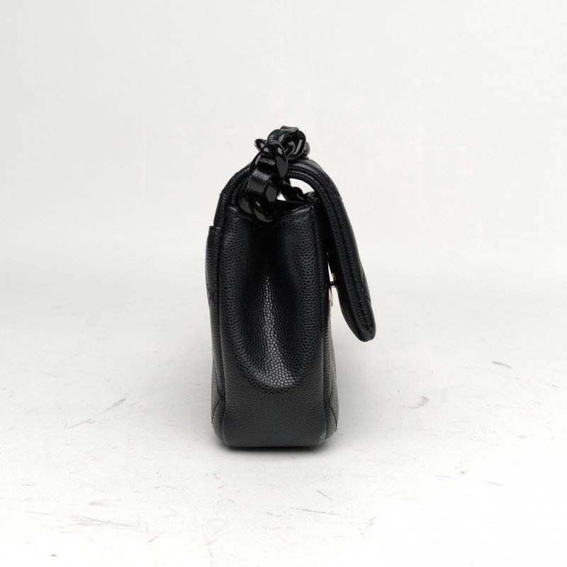 CHANEL 黑色荔枝牛皮30開琺瑯扣CF系列Soblack大mini口蓋包肩背包-3