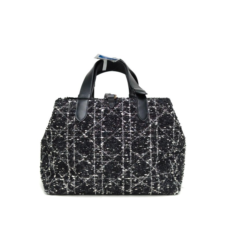 DIOR Toujours手提單肩包中號黑白毛呢淺金扣2024肩背包-2