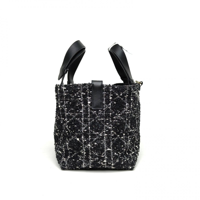 DIOR Toujours手提單肩包中號黑白毛呢淺金扣2024肩背包-3