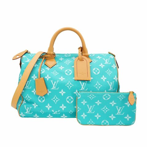 Louis Vuitton 展示品 Speedy P9  40 小牛皮手提斜背二用包(M11564-綠松石)