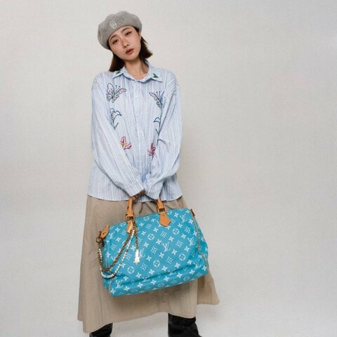 Louis Vuitton 展示品 Speedy P9  40 小牛皮手提斜背二用包(M11564-綠松石)