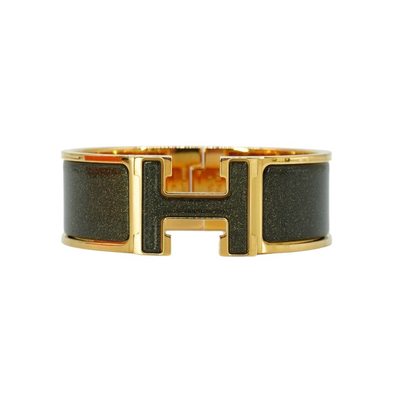 Hermes Clic H Logo星光琺瑯寬版手環-PM(灰綠/金)-1