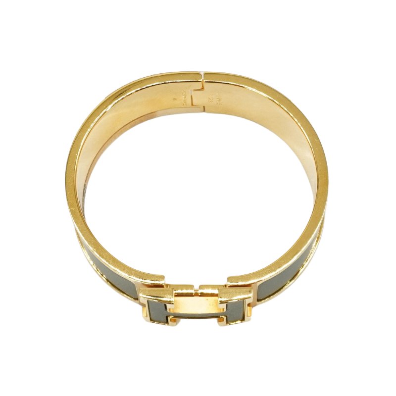 Hermes Clic H Logo星光琺瑯寬版手環-PM(灰綠/金)-3