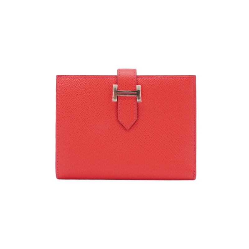 Hermes Bearn Epsom 牛皮銀釦對折短夾(紅)-0