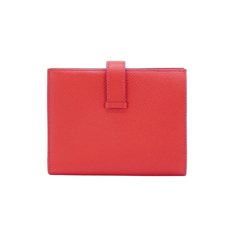Hermes Bearn Epsom 牛皮銀釦對折短夾(紅)-2