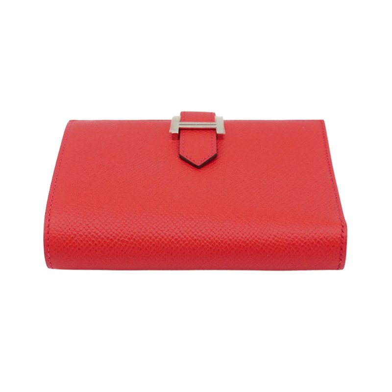 Hermes Bearn Epsom 牛皮銀釦對折短夾(紅)-3