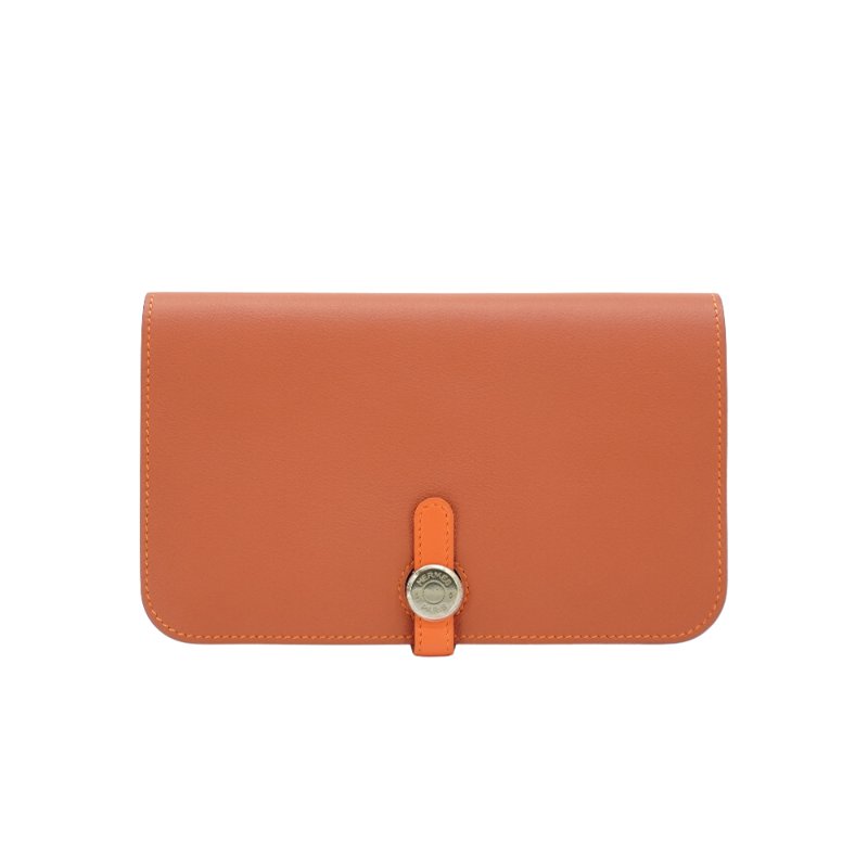Hermes Dogon Duo 小牛皮銀釦穿式長夾(橘)-0
